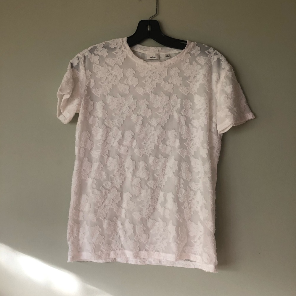 Artizia XS Sheer Floral Short Sleeve Tee Top